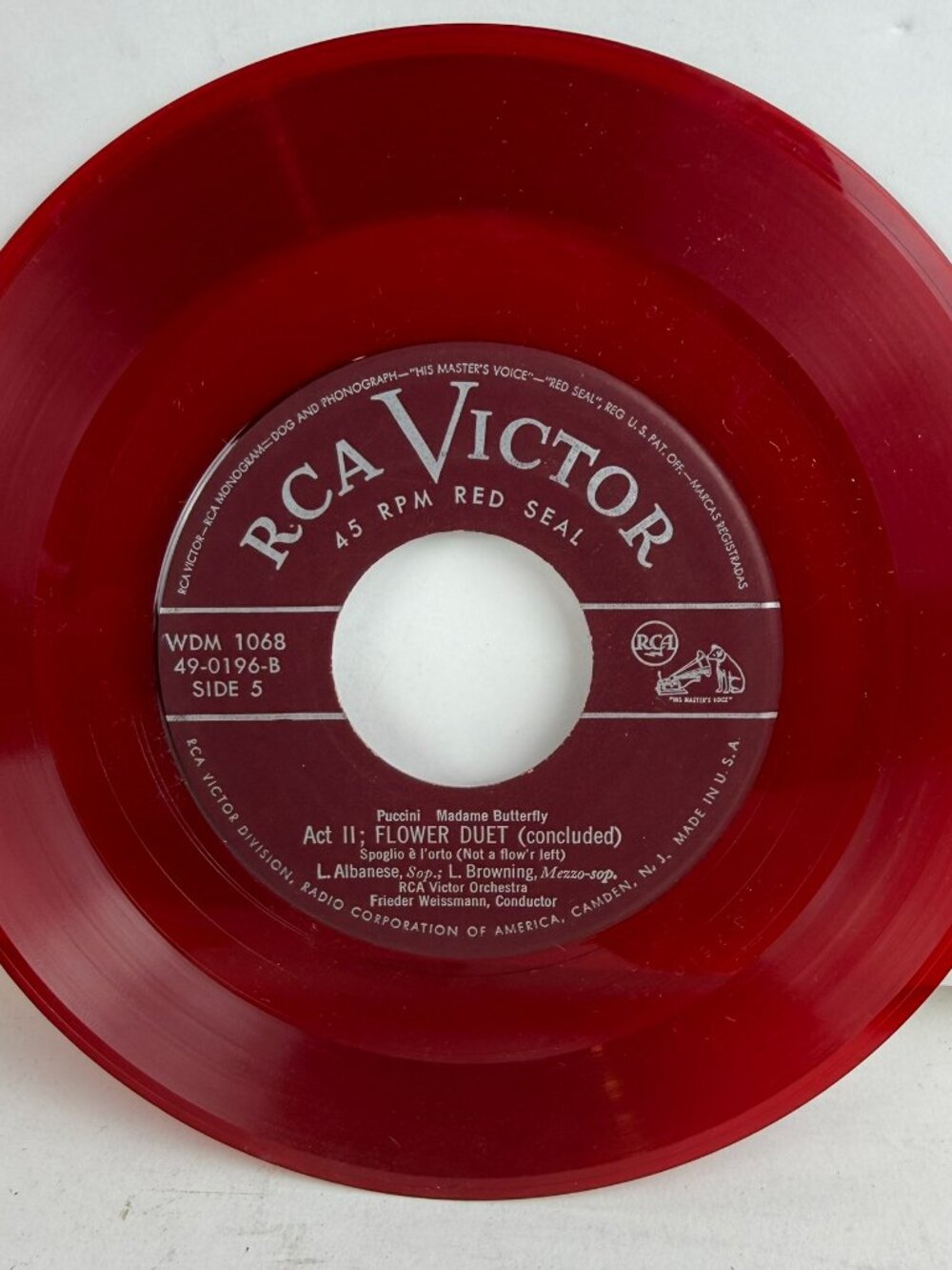 RCA Victor Red Seal 45 RPM Red Vinyl Puccini Madame Butterfly Licia Albanese WDM